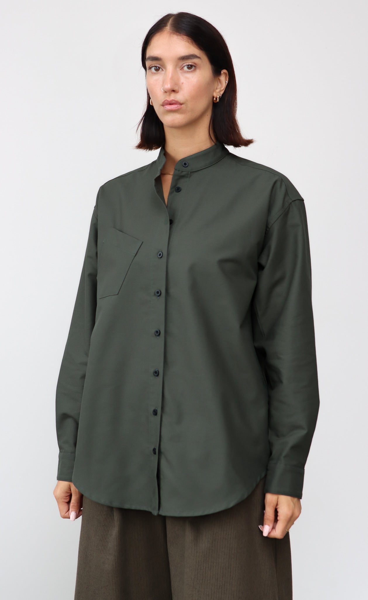 The Tailor - Wayward Fit Tunic - Dark Olive Cotton Oxford