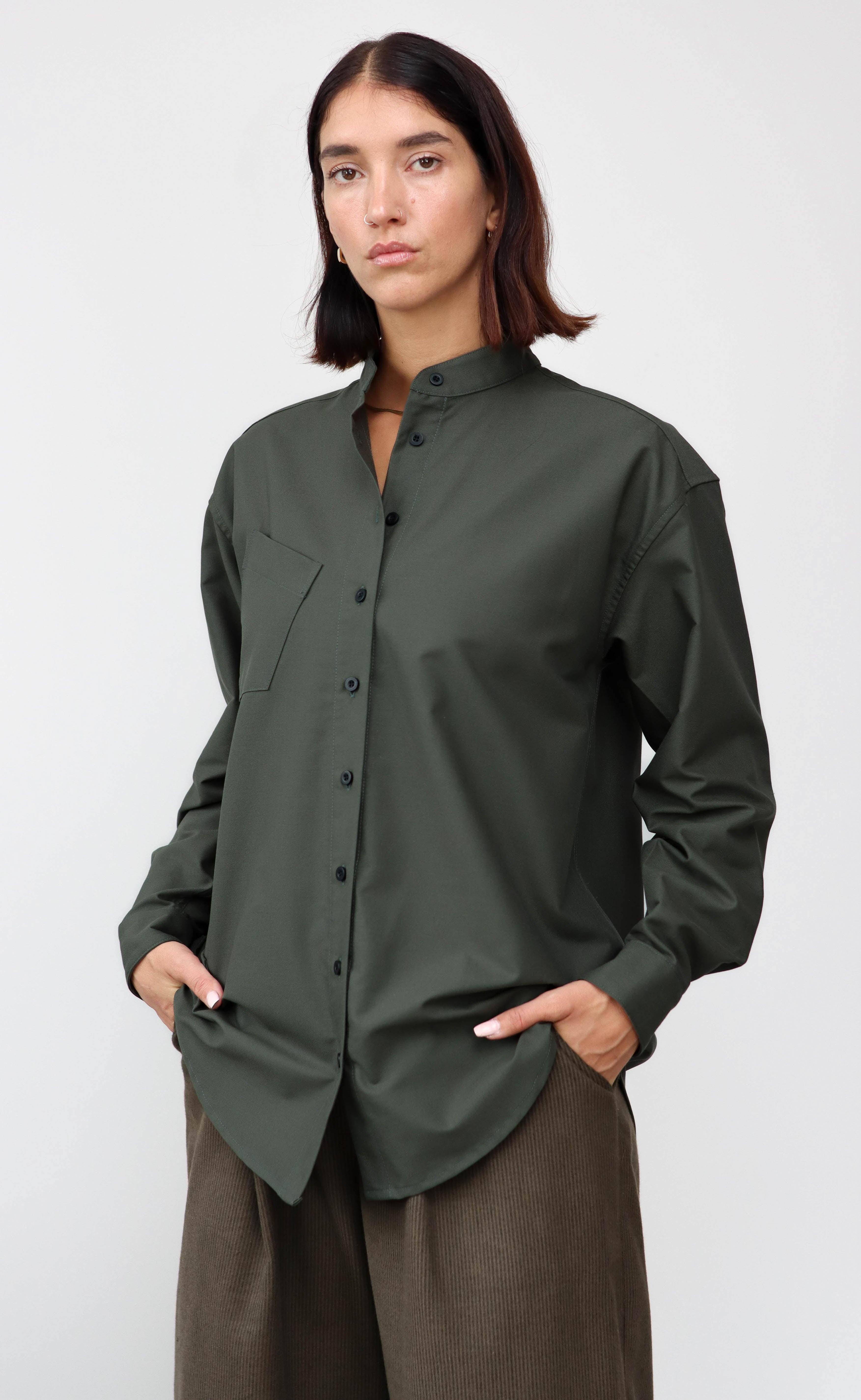 The Tailor - Wayward Fit Tunic - Dark Olive Cotton Oxford