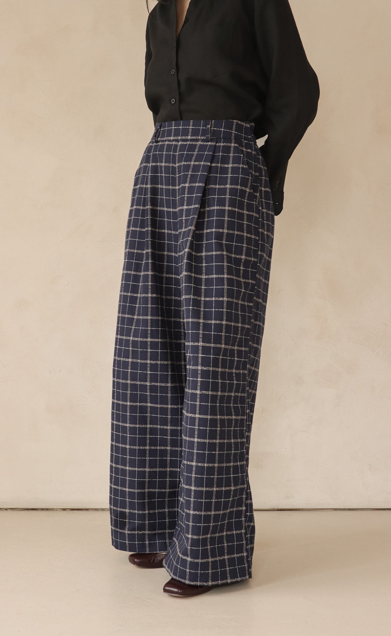 The Maximalist - Long Pants - Navy & Cream Plaid