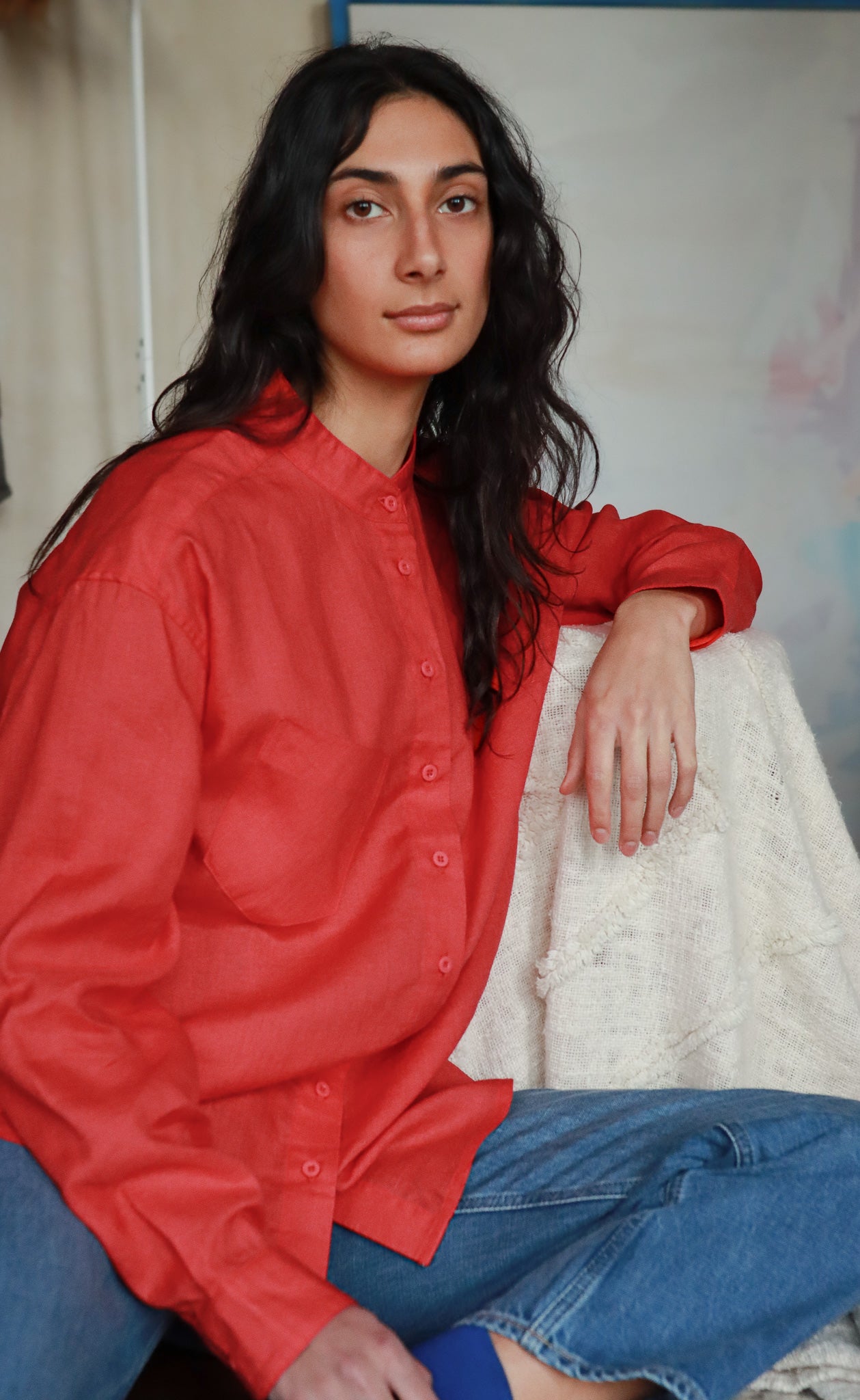 The Friend  - Wayward Fit Tunic - Tomato Red 100% Linen