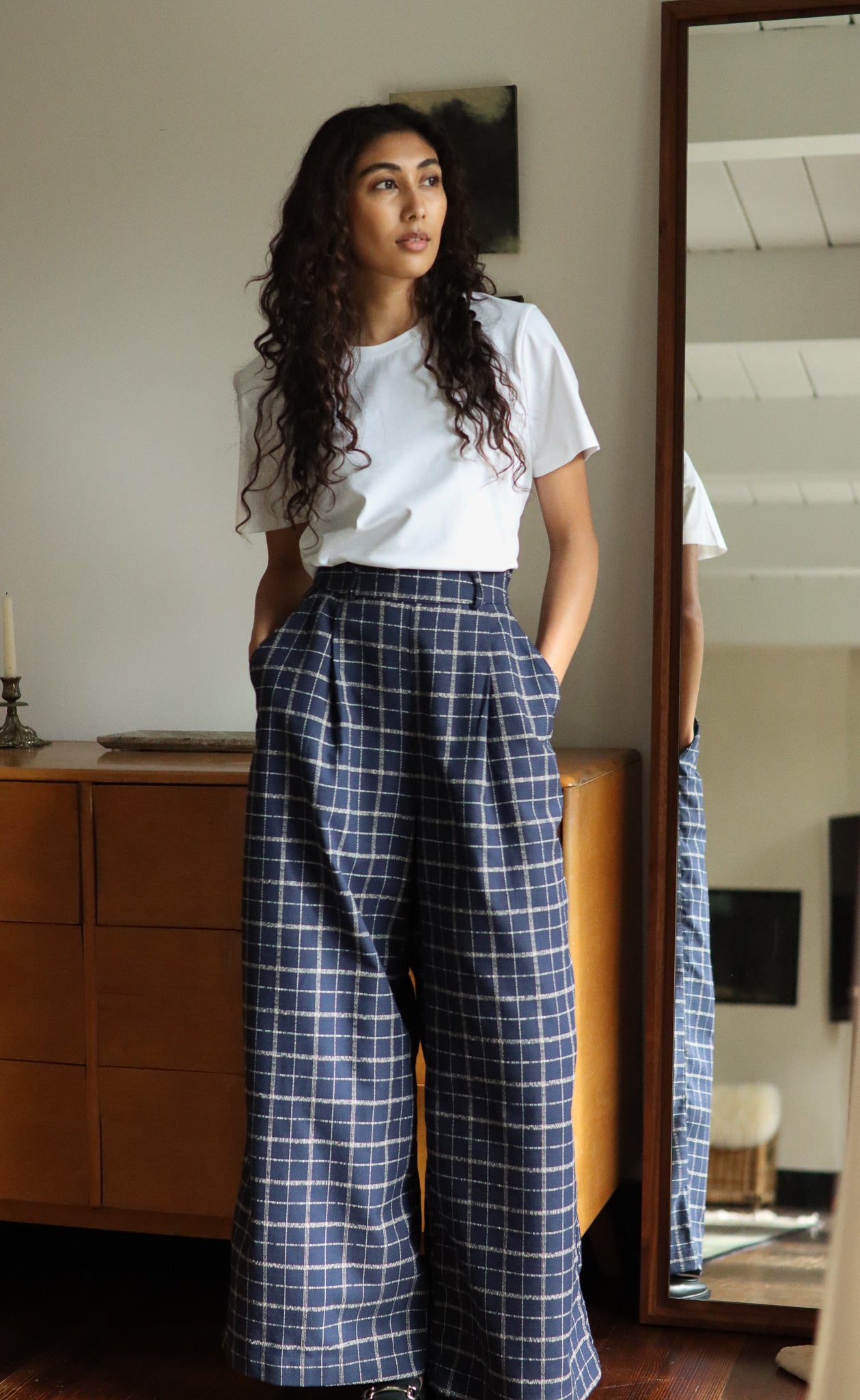 The Maximalist - Long Pants - Navy & Cream Plaid