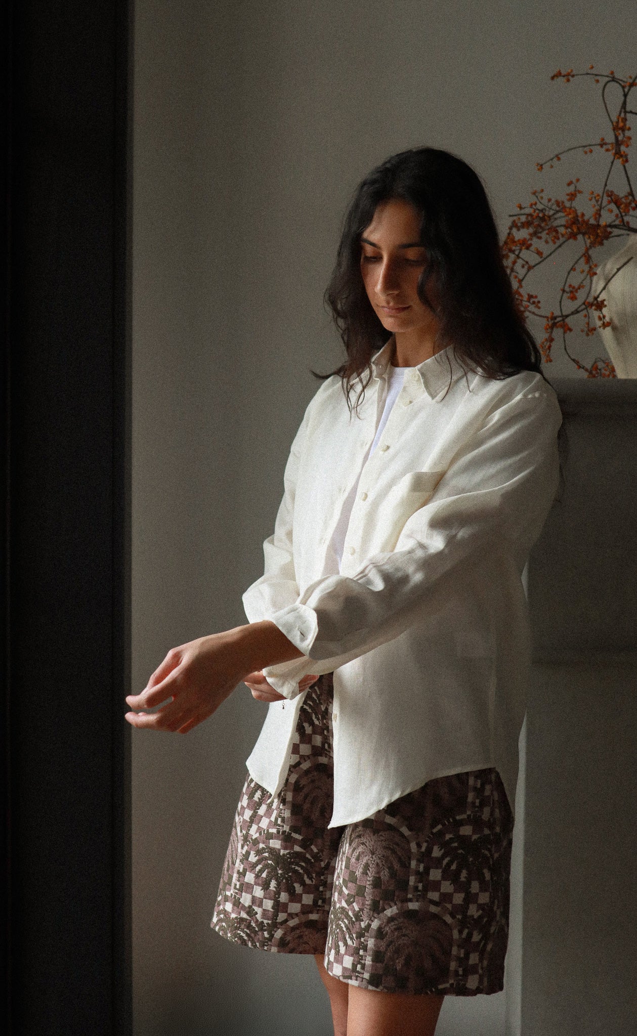 The Wanderer - High Waisted Shorts - Palm Tree Jacquard