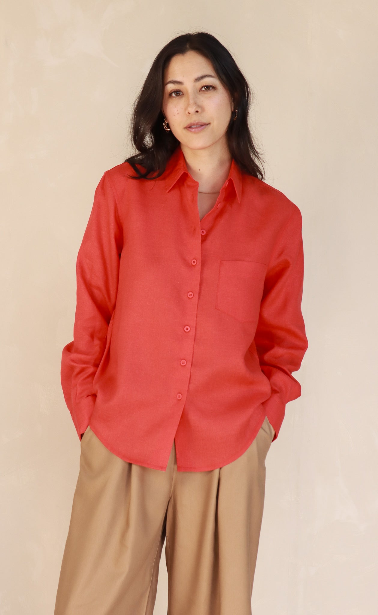 The Friend - Proper Fit - Tomato Red 100% Linen