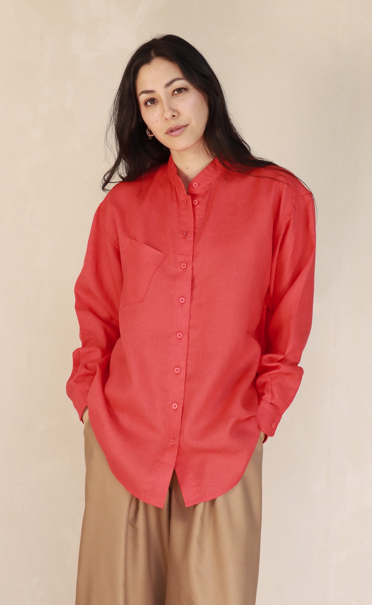 The Friend  - Wayward Fit Tunic - Tomato Red 100% Linen
