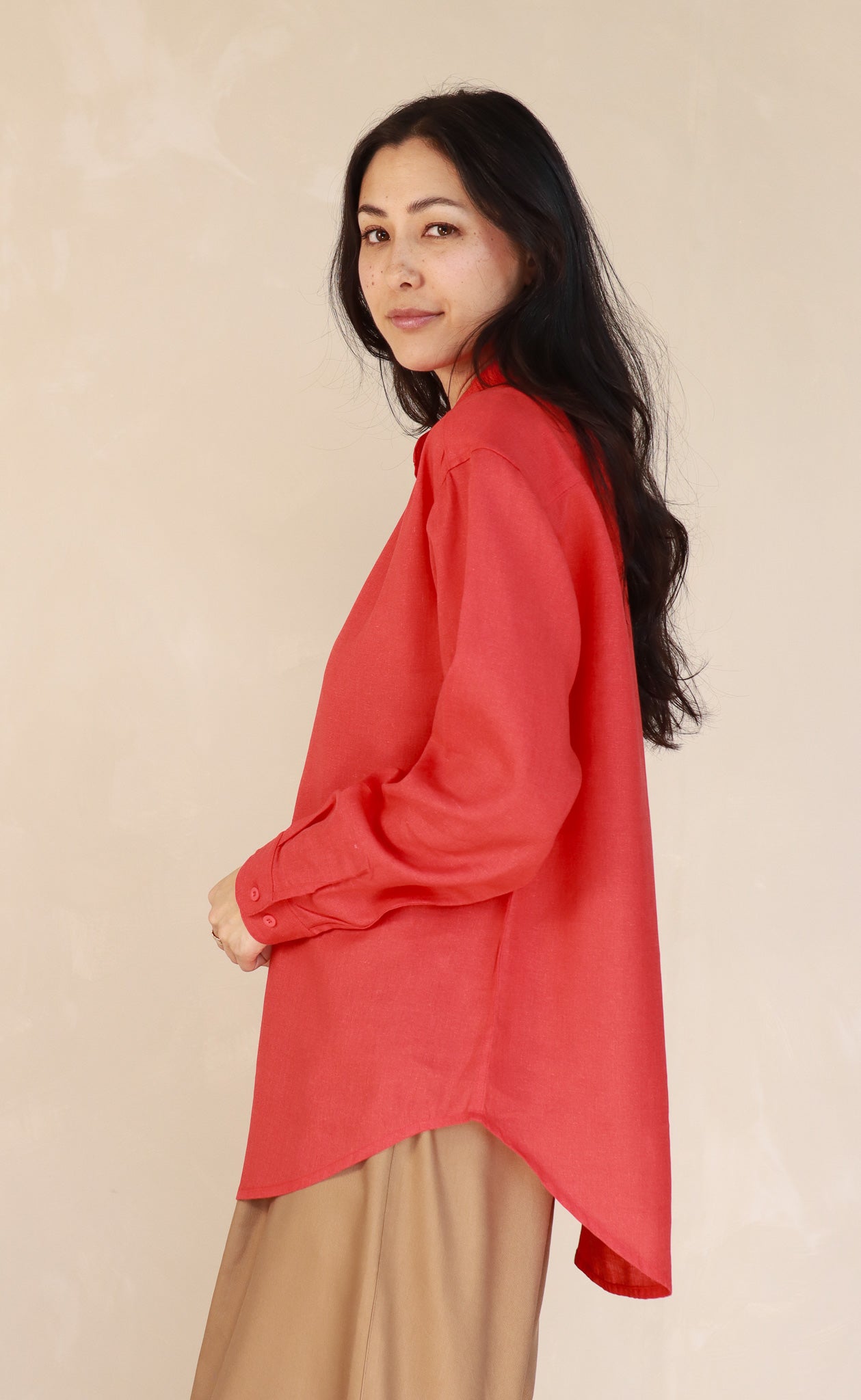 The Friend  - Wayward Fit Tunic - Tomato Red 100% Linen