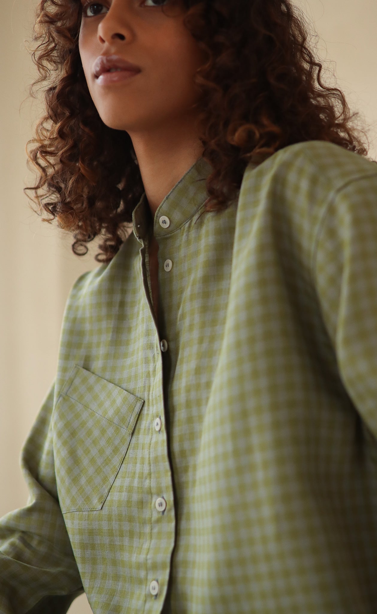 The Friend  - Wayward Fit Tunic - Willow & Grey Check 100% Linen
