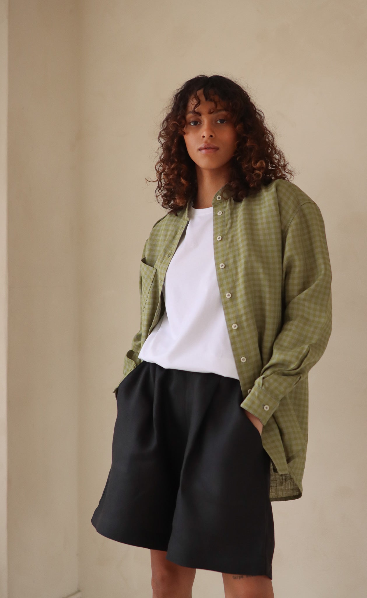 The Friend  - Wayward Fit Tunic - Willow & Grey Check 100% Linen