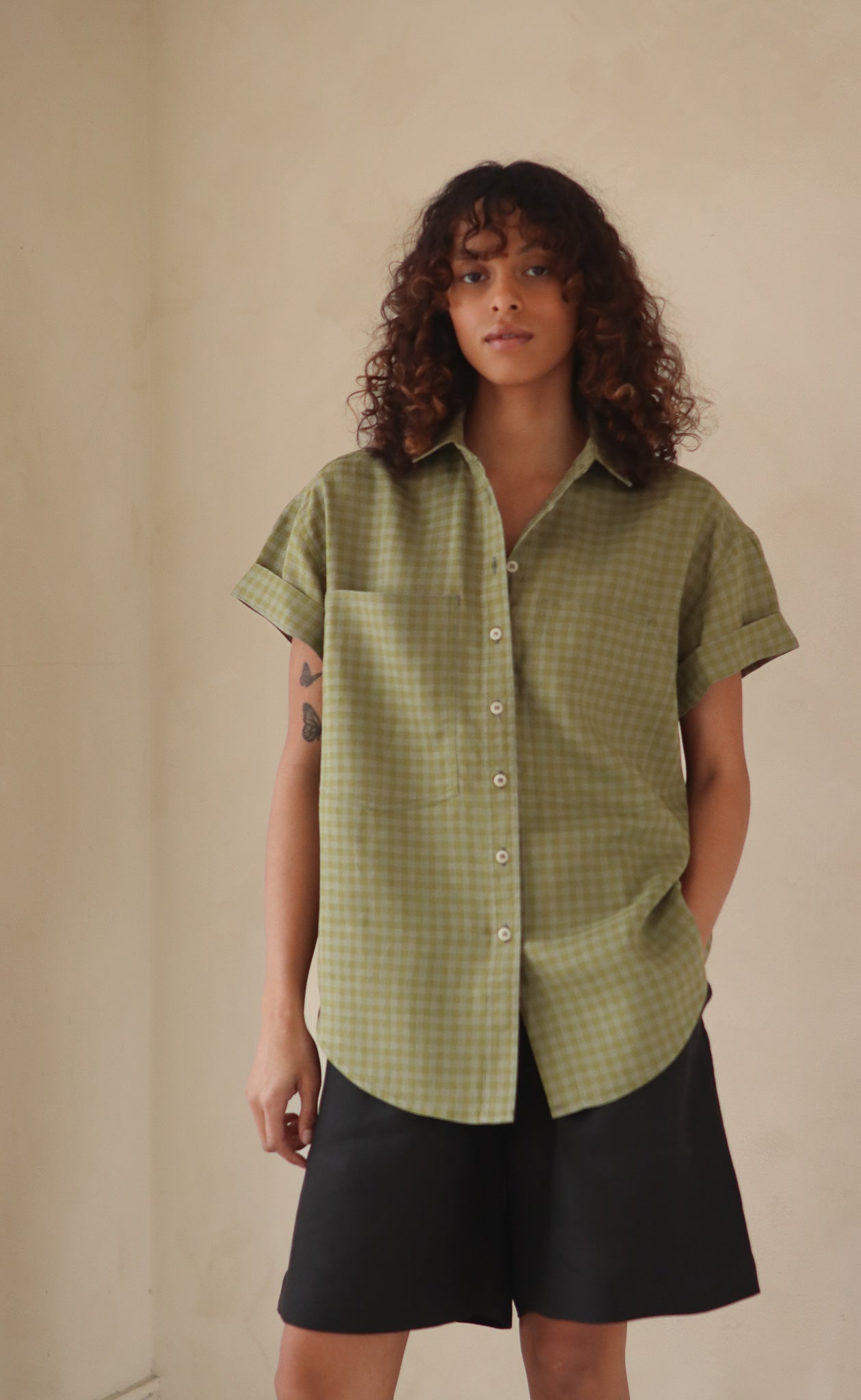 The Friend - Wayward Fit - Willow & Grey Check 100% Linen
