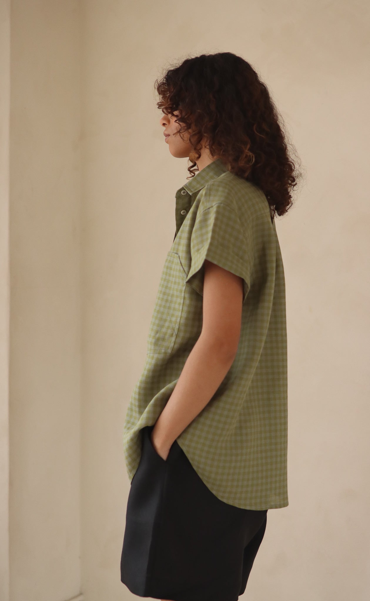 The Friend - Wayward Fit - Willow & Grey Check 100% Linen