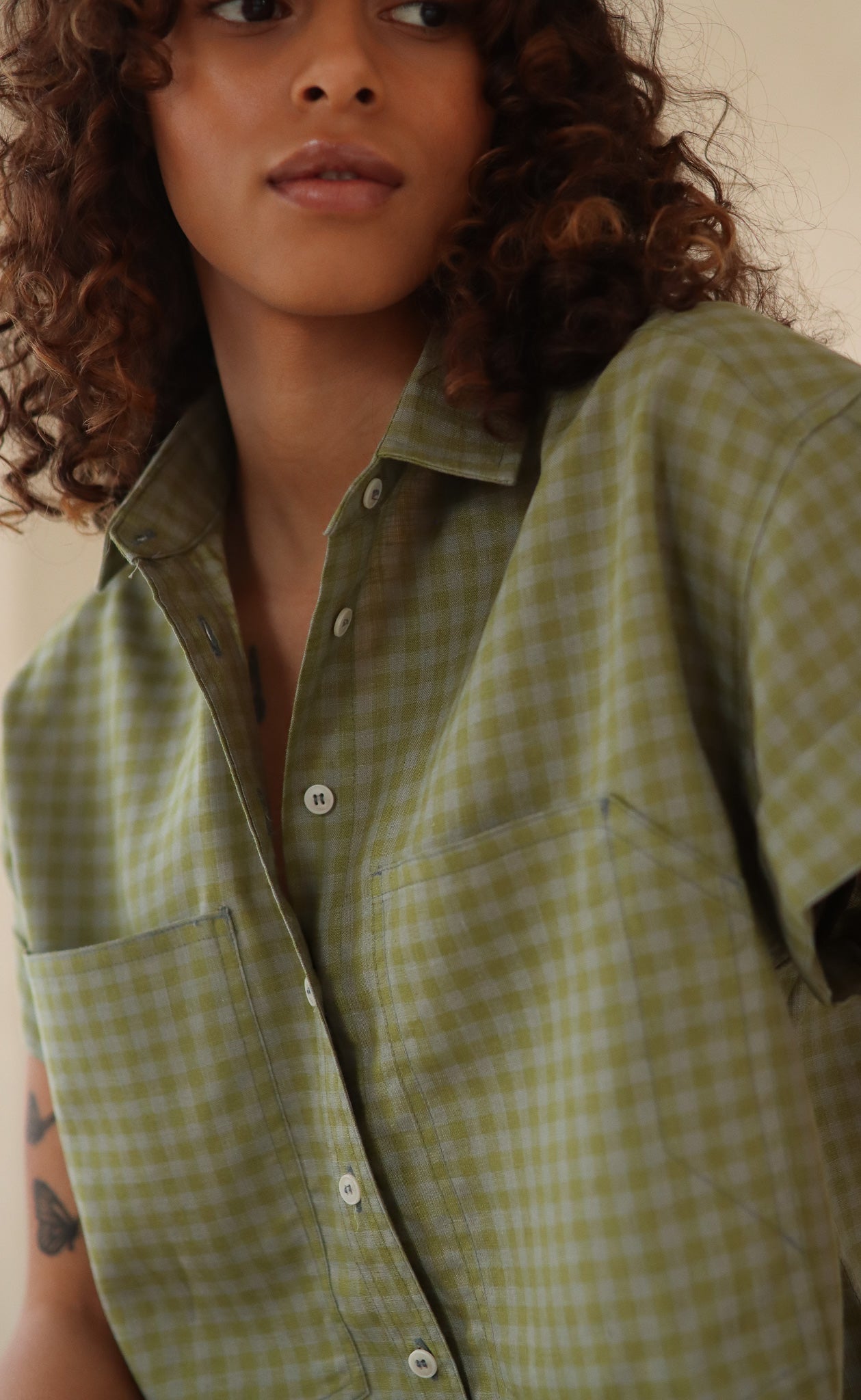 The Friend - Wayward Fit - Willow & Grey Check 100% Linen