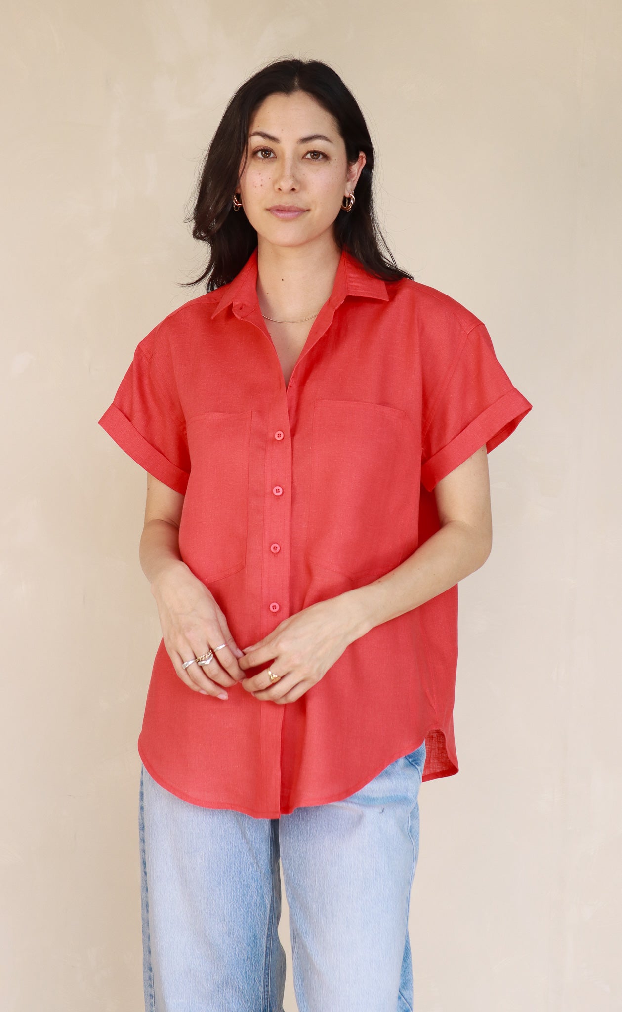 The Friend - Wayward Fit - Tomato Red 100% Linen