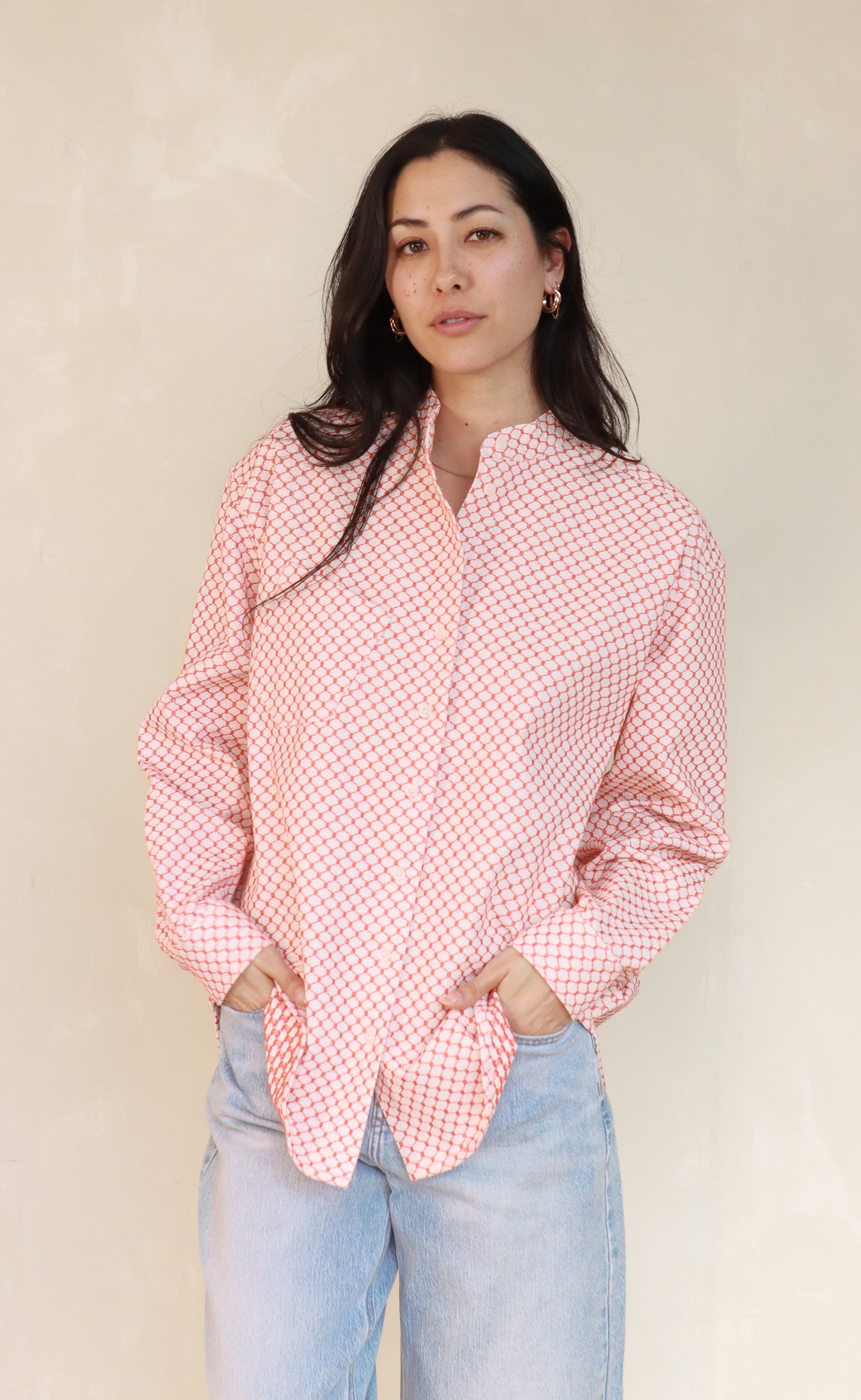 The Tidewalker - Wayward Fit Tunic - White + Campari Red Jacquard