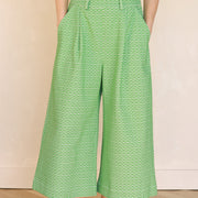 The Minimalist - Cropped Loose Pants -  Green + White Jacquard