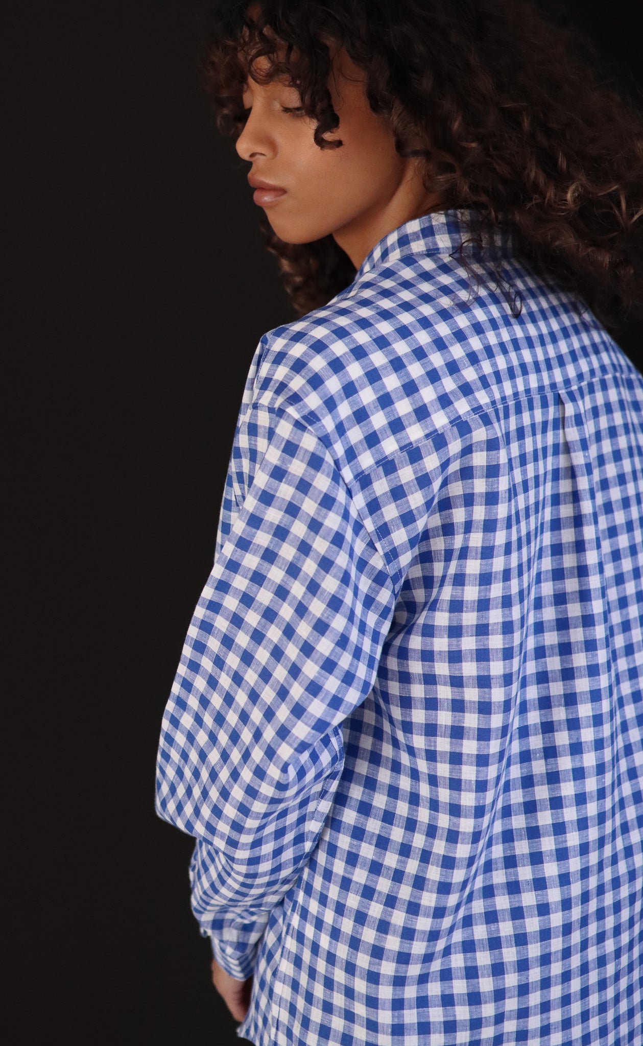 The Friend - Wayward Fit Tunic - Blueberry & White Check 100% Linen