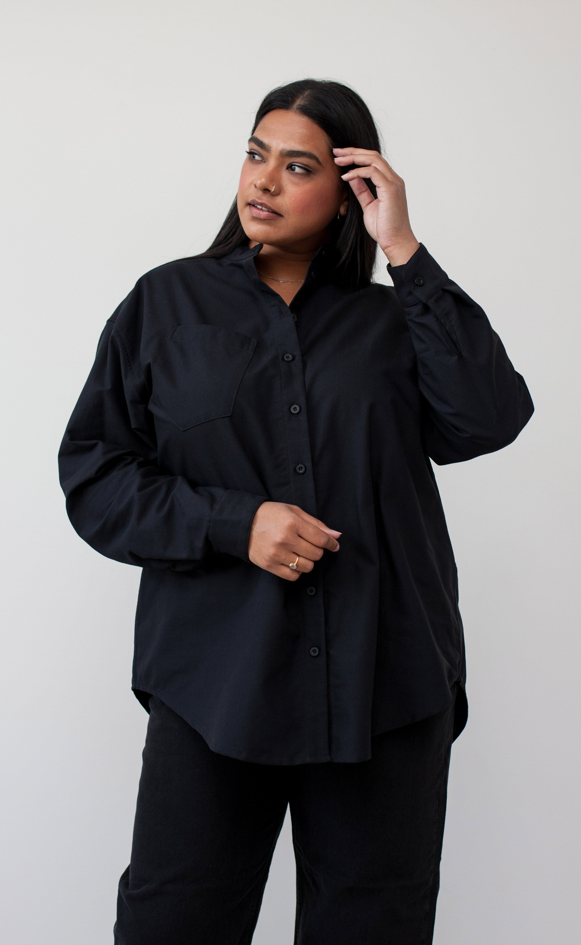 The Tailor - Wayward Fit Tunic - Black Cotton Oxford